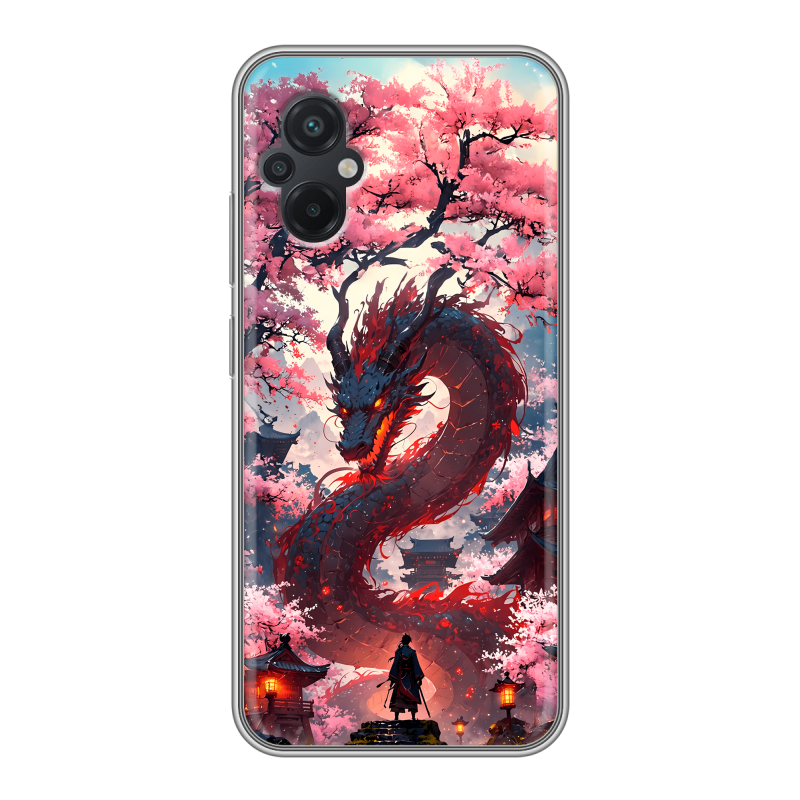 Силиконовый чехол на Xiaomi Poco M5 с принтом Дракон Японский Силиконовый чехол на Xiaomi Poco M5 с принтом Дракон Японский