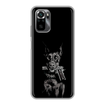 Силиконовый чехол на Xiaomi Poco M5s с принтом Доберман и пистолет Силиконовый чехол на Xiaomi Poco M5s с принтом Доберман и пистолет