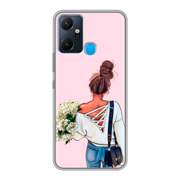 Силиконовый чехол на Infinix Smart 6 Plus с принтом Девушка и букет