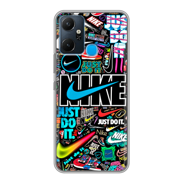 Силиконовый чехол на Infinix Smart 6 Plus с принтом найк nike черный Силиконовый чехол на Infinix Smart 6 Plus с принтом найк nike черный