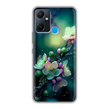 Силиконовый чехол на Infinix Smart 6 Plus с принтом Цветы и мрамор Силиконовый чехол на Infinix Smart 6 Plus с принтом Цветы и мрамор