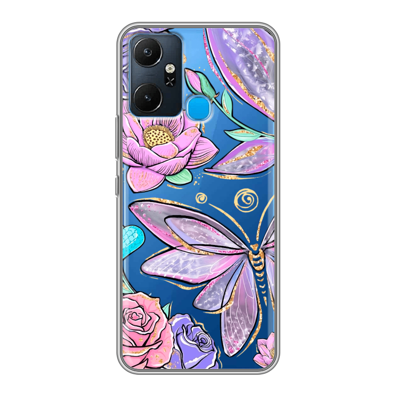 Силиконовый чехол на Infinix Smart 6 Plus с принтом Бабочки и цветы Силиконовый чехол на Infinix Smart 6 Plus с принтом Бабочки и цветы