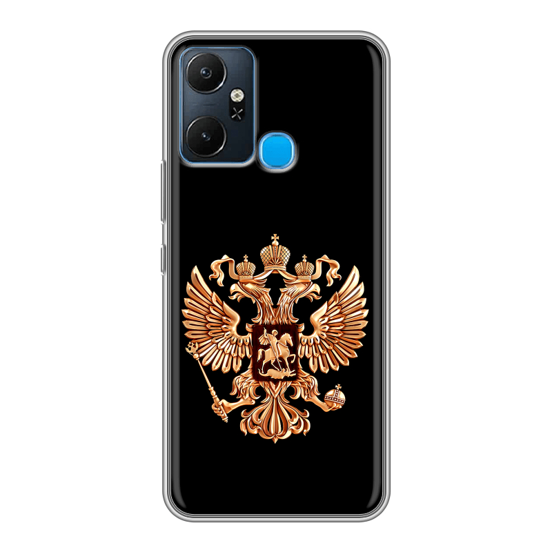Силиконовый чехол на Infinix Smart 6 Plus с принтом Герб России золотой Силиконовый чехол на Infinix Smart 6 Plus с принтом Герб России золотой