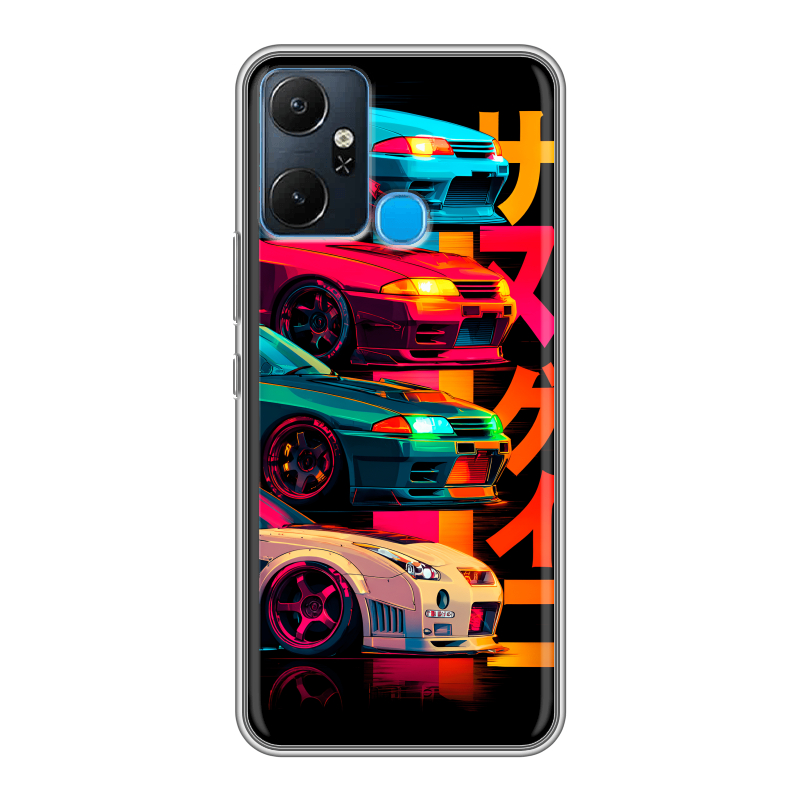 Силиконовый чехол на Infinix Smart 6 Plus с принтом Гоночные машины Силиконовый чехол на Infinix Smart 6 Plus с принтом Гоночные машины
