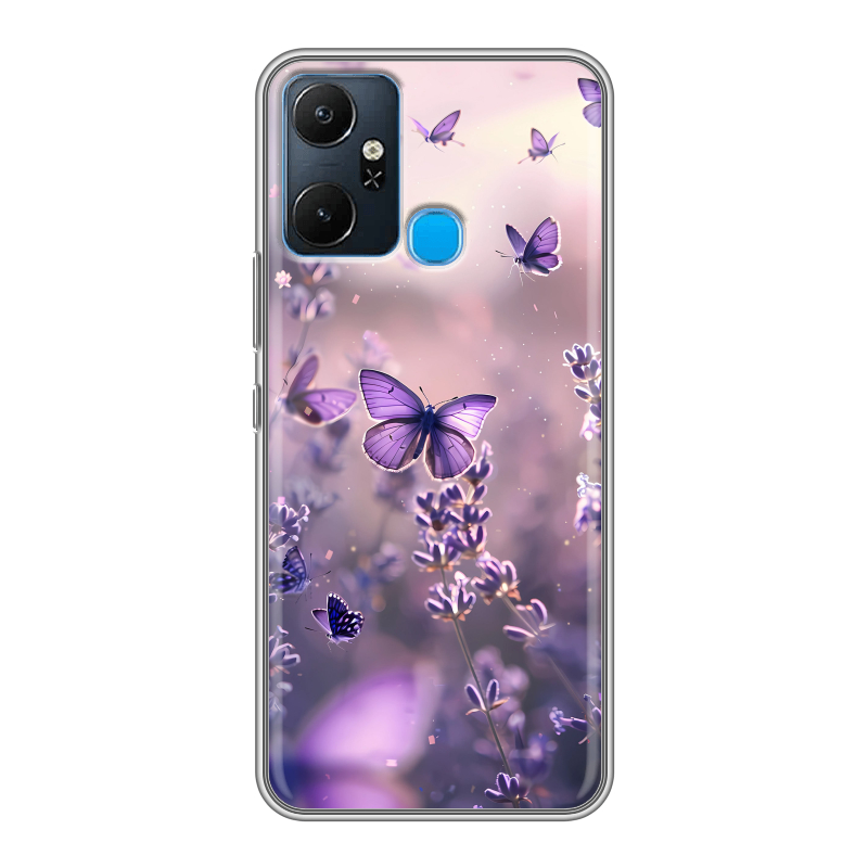 Силиконовый чехол на Infinix Smart 6 Plus с принтом бабочки и лаванда Силиконовый чехол на Infinix Smart 6 Plus с принтом бабочки и лаванда