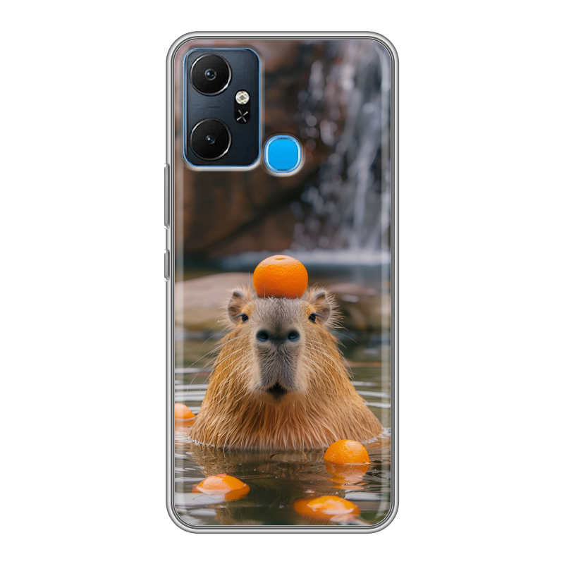 Силиконовый чехол на Infinix Smart 6 Plus с принтом Капибара с апельсином Силиконовый чехол на Infinix Smart 6 Plus с принтом Капибара с апельсином