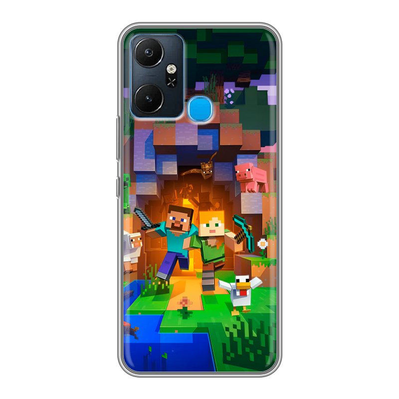 Силиконовый чехол на Infinix Smart 6 Plus с принтом Майнкрафт Minecraft Силиконовый чехол на Infinix Smart 6 Plus с принтом Майнкрафт Minecraft