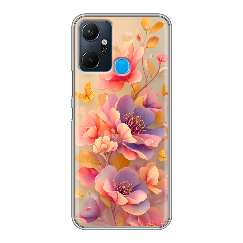 Силиконовый чехол на Infinix Smart 6 Plus с принтом Цветы и бабочки Силиконовый чехол на Infinix Smart 6 Plus с принтом Цветы и бабочки