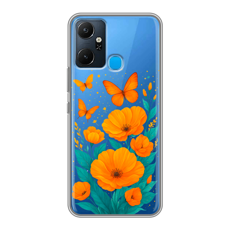 Силиконовый чехол на Infinix Smart 6 Plus с принтом цветы бабочки Силиконовый чехол на Infinix Smart 6 Plus с принтом цветы бабочки