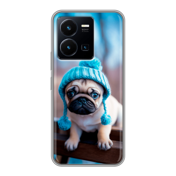 Силиконовый чехол на Vivo Y35 с принтом Мопс в шапке