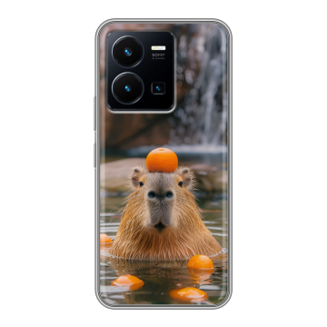 Силиконовый чехол на Vivo Y35 с принтом Капибара с апельсином