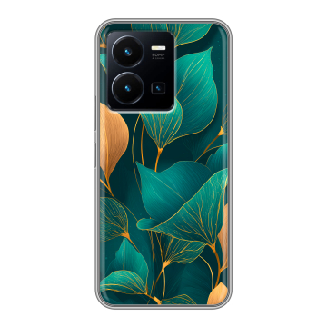 Силиконовый чехол на Vivo Y35 с принтом Листья и золото Силиконовый чехол на Vivo Y35 с принтом Листья и золото