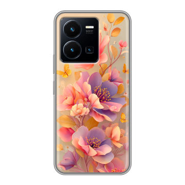 Силиконовый чехол на Vivo Y35 с принтом Цветы и бабочки Силиконовый чехол на Vivo Y35 с принтом Цветы и бабочки