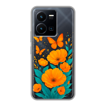 Силиконовый чехол на Vivo Y35 с принтом цветы бабочки Силиконовый чехол на Vivo Y35 с принтом цветы бабочки