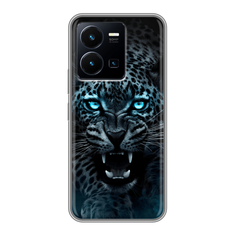 Силиконовый чехол на Vivo Y35 с принтом Темный леопард Силиконовый чехол на Vivo Y35 с принтом Темный леопард
