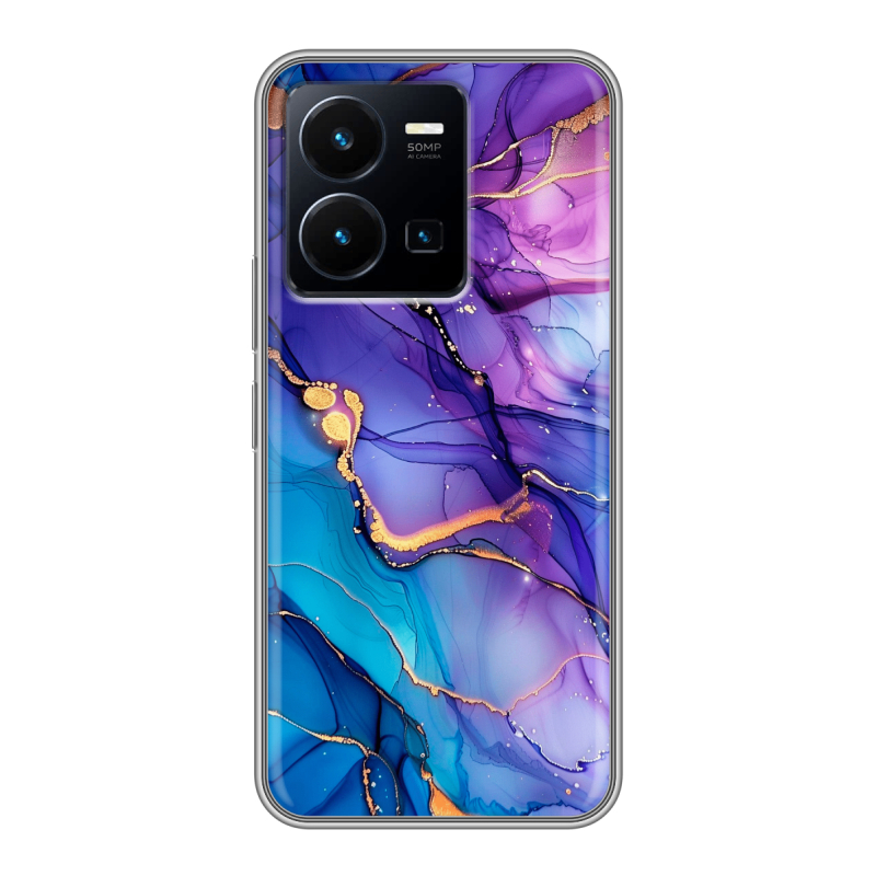Силиконовый чехол на Vivo Y35 с принтом синий мрамор Силиконовый чехол на Vivo Y35 с принтом синий мрамор