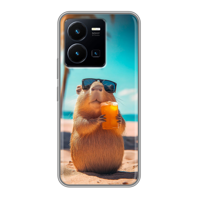 Силиконовый противоударный чехол на Vivo Y35 с принтом Капибара Силиконовый противоударный чехол на Vivo Y35 с принтом Капибара