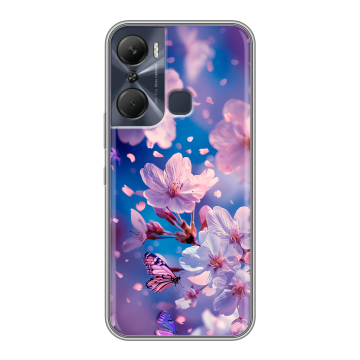 Силиконовый чехол на Infinix Hot 12 Pro с принтом цветы бабочки Силиконовый чехол на Infinix Hot 12 Pro с принтом цветы бабочки