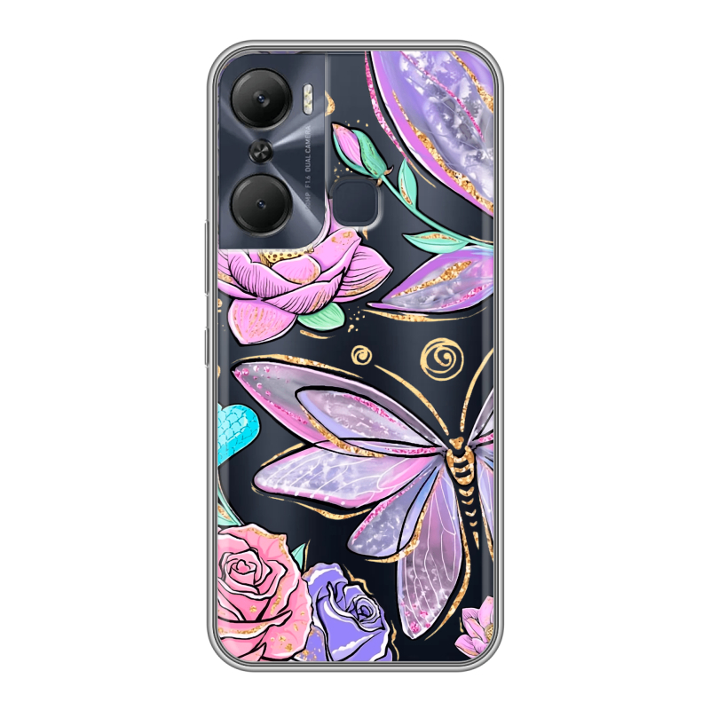 Силиконовый чехол на Infinix Hot 12 Pro с принтом Бабочки и цветы Силиконовый чехол на Infinix Hot 12 Pro с принтом Бабочки и цветы