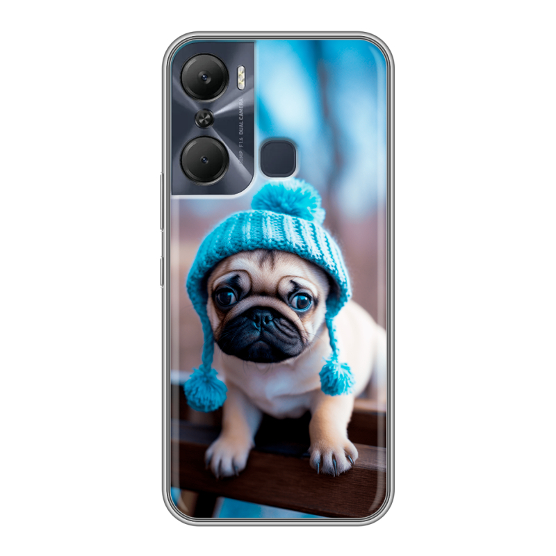 Силиконовый противоударный чехол на Infinix Hot 12 Pro с принтом Мопс в шапке Силиконовый противоударный чехол на Infinix Hot 12 Pro с принтом Мопс в шапке