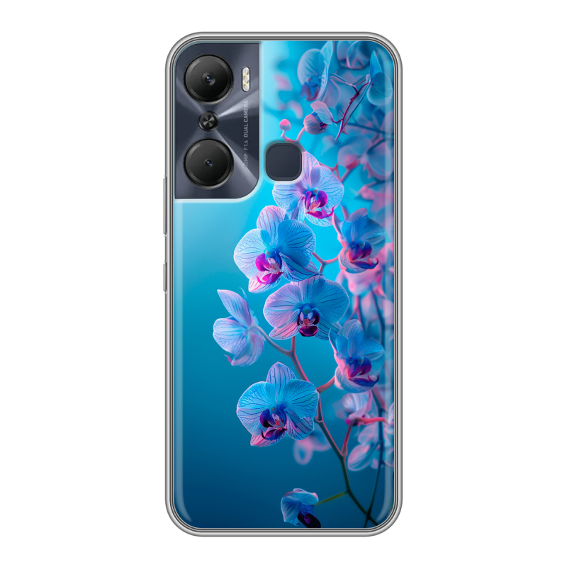Силиконовый чехол на Infinix Hot 12 Pro с принтом голубые орхидеи Силиконовый чехол на Infinix Hot 12 Pro с принтом голубые орхидеи