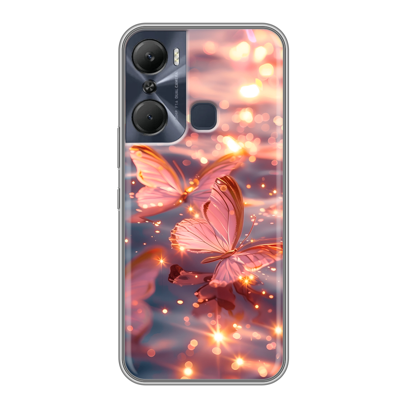 Силиконовый противоударный чехол на Infinix Hot 12 Pro с принтом бабочки розовые Силиконовый противоударный чехол на Infinix Hot 12 Pro с принтом бабочки розовые