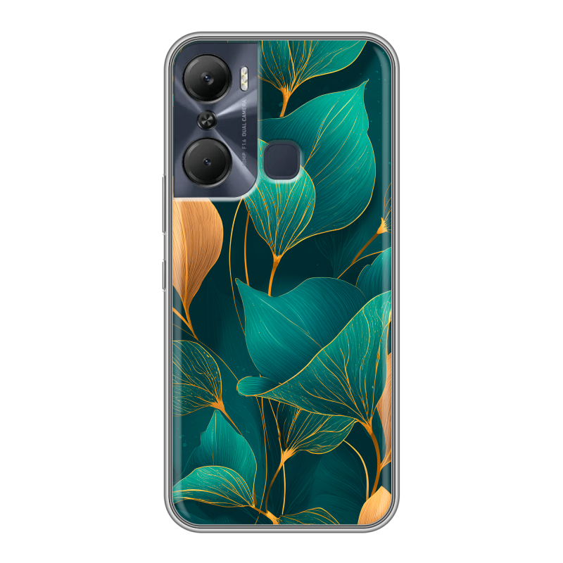 Силиконовый противоударный чехол на Infinix Hot 12 Pro с принтом Листья и золото Силиконовый противоударный чехол на Infinix Hot 12 Pro с принтом Листья и золото