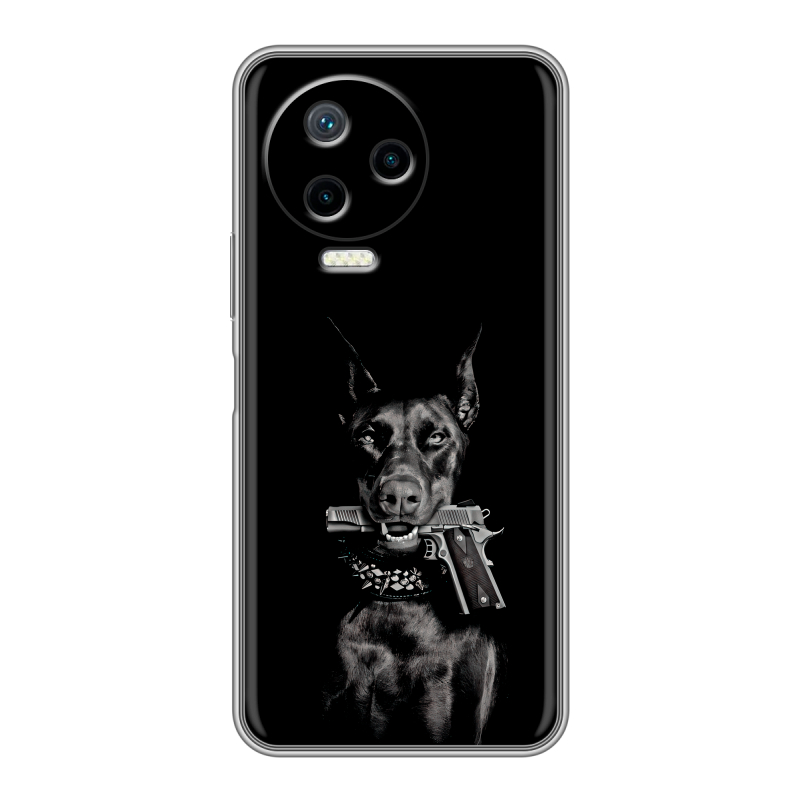 Силиконовый чехол на Infinix Note 12 Pro с принтом Доберман и пистолет Силиконовый чехол на Infinix Note 12 Pro с принтом Доберман и пистолет