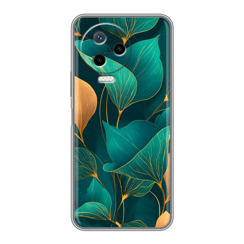 Силиконовый противоударный чехол на Infinix Note 12 Pro с принтом Листья и золото Силиконовый противоударный чехол на Infinix Note 12 Pro с принтом Листья и золото