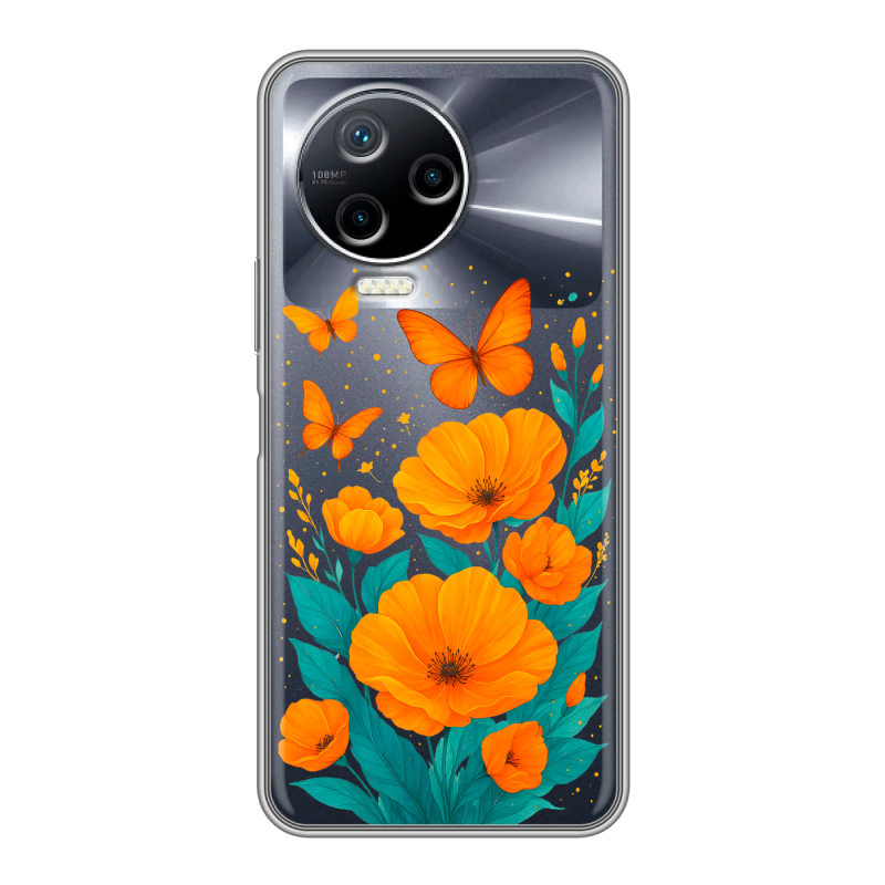 Силиконовый чехол на Infinix Note 12 Pro с принтом цветы бабочки Силиконовый чехол на Infinix Note 12 Pro с принтом цветы бабочки