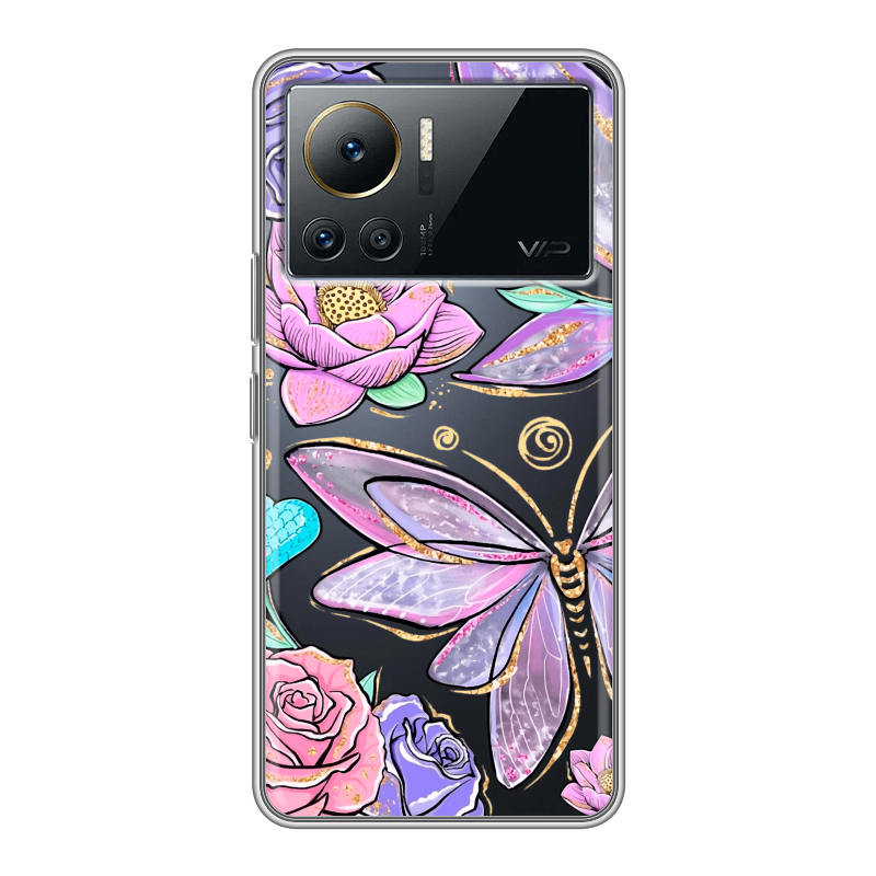 Силиконовый противоударный чехол на Infinix Note 12 VIP с принтом Бабочки и цветы Силиконовый противоударный чехол на Infinix Note 12 VIP с принтом Бабочки и цветы
