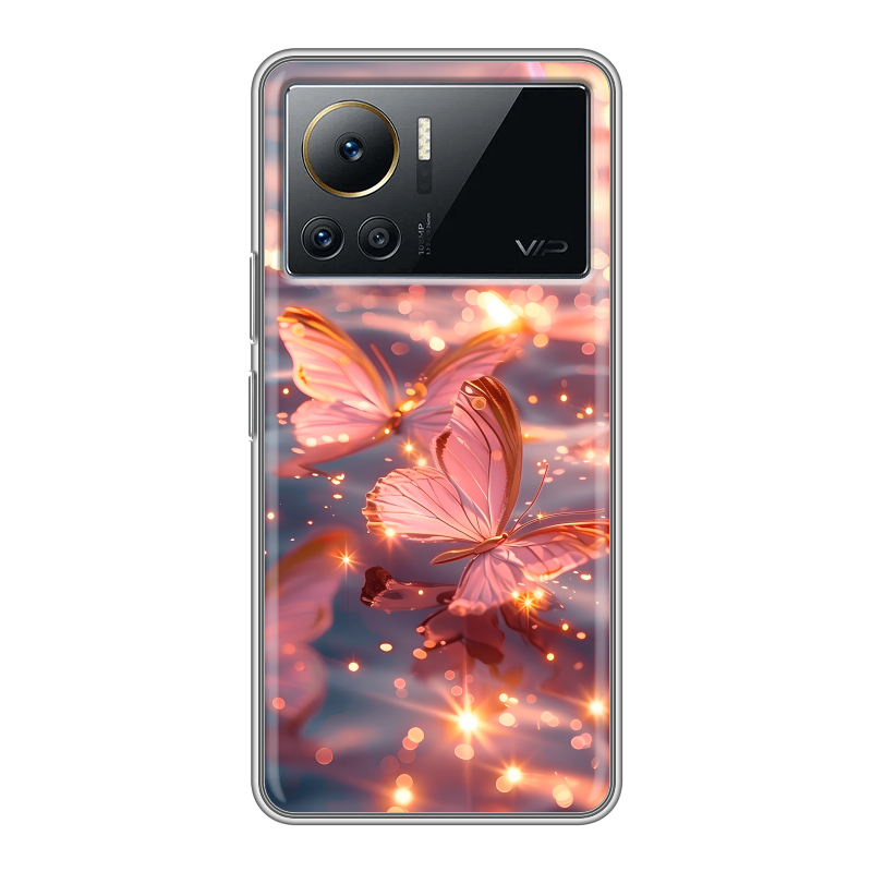 Силиконовый чехол на Infinix Note 12 VIP с принтом бабочки розовые Силиконовый чехол на Infinix Note 12 VIP с принтом бабочки розовые