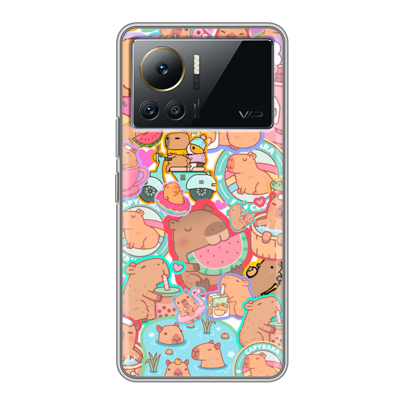 Силиконовый противоударный чехол на Infinix Note 12 VIP с принтом капибары Силиконовый противоударный чехол на Infinix Note 12 VIP с принтом капибары