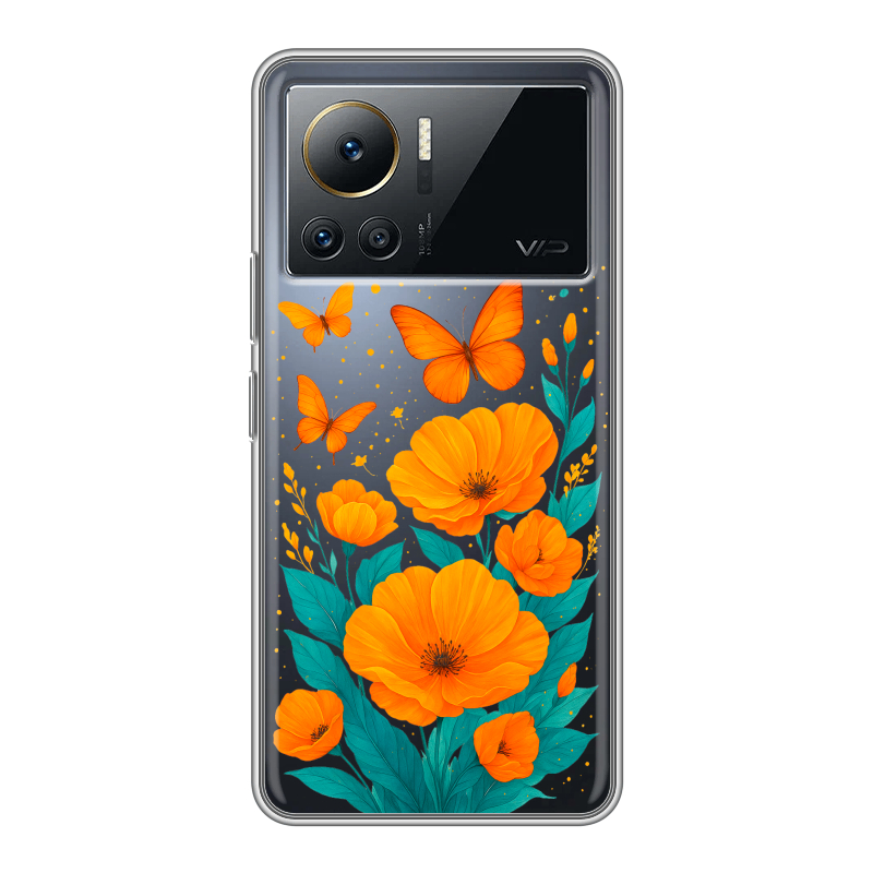 Силиконовый чехол на Infinix Note 12 VIP с принтом цветы бабочки Силиконовый чехол на Infinix Note 12 VIP с принтом цветы бабочки