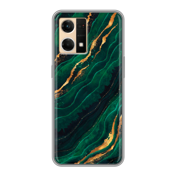 Силиконовый чехол на OPPO Reno7 с принтом Мрамор зеленое золото