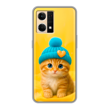 Силиконовый чехол на OPPO Reno7 с принтом Котенок в шапке