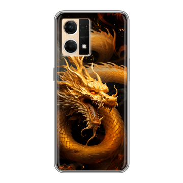 Силиконовый чехол на OPPO Reno7 с принтом Золотой дракон Силиконовый чехол на OPPO Reno7 с принтом Золотой дракон