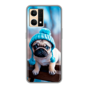 Силиконовый чехол на OPPO Reno7 с принтом Мопс в шапке