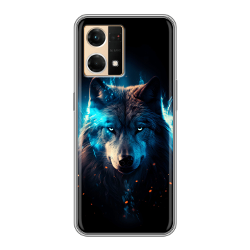 Силиконовый чехол на OPPO Reno7 с принтом Волк ночной