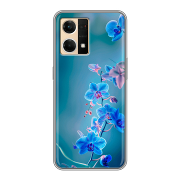 Силиконовый чехол на OPPO Reno7 с принтом Голубые цветы Силиконовый чехол на OPPO Reno7 с принтом Голубые цветы