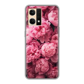 Силиконовый чехол на OPPO Reno7 с принтом цветы пионы Силиконовый чехол на OPPO Reno7 с принтом цветы пионы