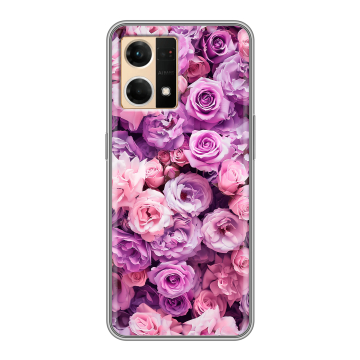 Силиконовый чехол на OPPO Reno7 с принтом лавандовые розы Силиконовый чехол на OPPO Reno7 с принтом лавандовые розы