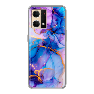 Силиконовый чехол на OPPO Reno7 с принтом синий мрамор Силиконовый чехол на OPPO Reno7 с принтом синий мрамор