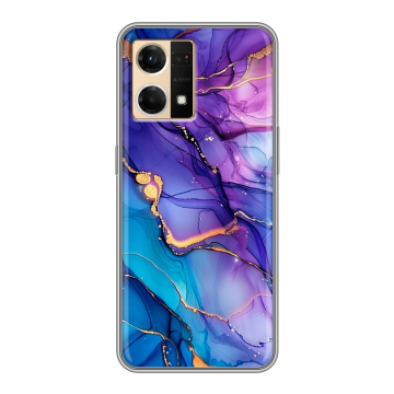 Силиконовый чехол на OPPO Reno7 с принтом синий мрамор Силиконовый чехол на OPPO Reno7 с принтом синий мрамор