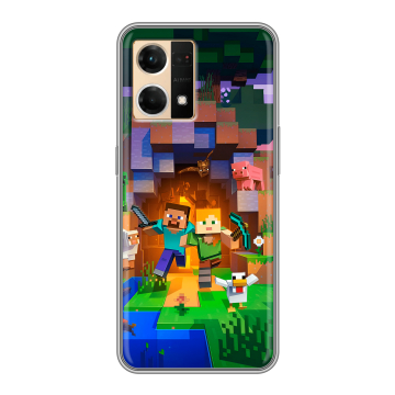 Силиконовый чехол на OPPO Reno7 с принтом Майнкрафт Minecraft Силиконовый чехол на OPPO Reno7 с принтом Майнкрафт Minecraft