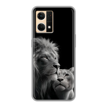Силиконовый чехол на OPPO Reno7 с принтом Лев кошки