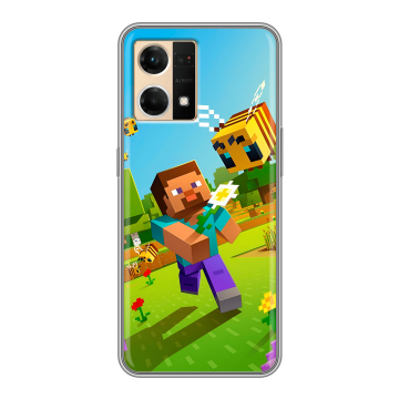 Силиконовый чехол на OPPO Reno7 с принтом Майнкрафт Minecraft