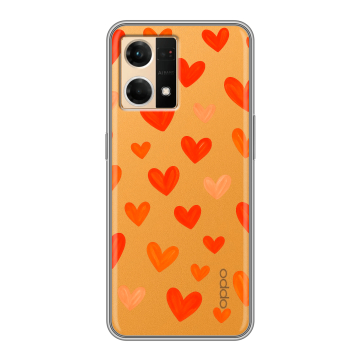 Силиконовый чехол на OPPO Reno7 с принтом Сердечки