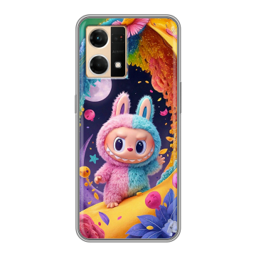 Силиконовый чехол на OPPO Reno7 с принтом Labubu Лабубу