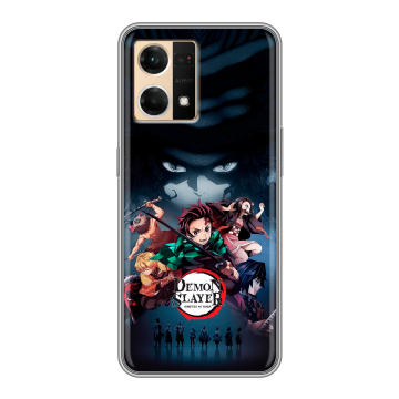 Силиконовый чехол на OPPO Reno7 с принтом Demon Slayer Клинок рассекающий демонов